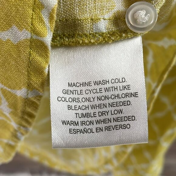 CHARTER CLUB Blouse XLarge Linen Geometric RollTab Sleeve Woven Top Shirt Yellow - Picture 5 of 8